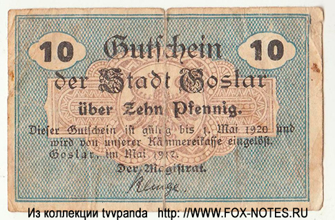 Stad Goslar am Harz 10 Pfennig 1917 Notgeld