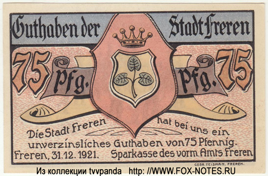 Notgeld der Stadt Freren. 75 Pfennig 1921.