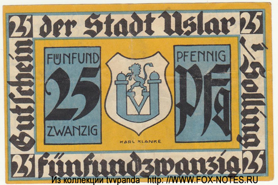 Stadt Uslar 25 Pfennig 1921 Notgeld
