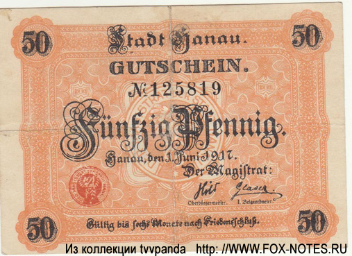 Stadt Hanau 50 Pfennig 1917.