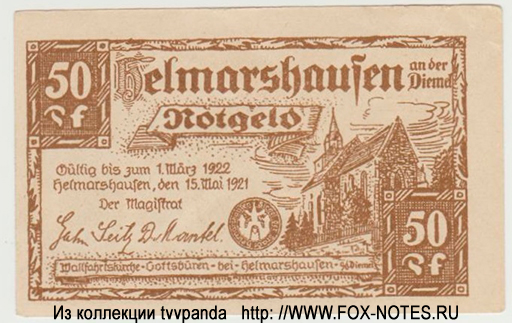 Stadt Helmarshausen Notgeld. 50 Pfennig. 1. Mai 1921. 