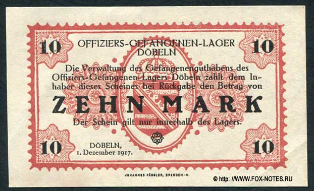 Offiziers-Gefangenen-lager Döbeln 10 Mark 1917 (Notgeld)