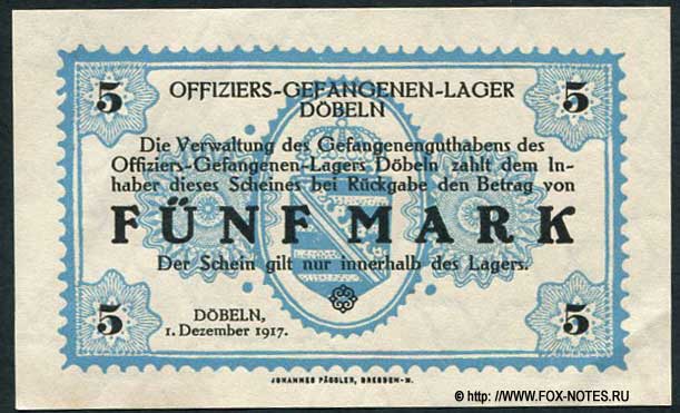 Offiziers-Gefangenen-lager Döbeln 5 Mark 1917 (Notgeld)