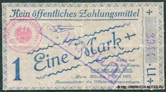 Offizier-Kriegsgefangenenlager Hannoversch Münden 1 Mark 1915 Serie U