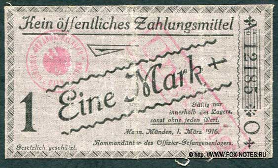Offizier-Kriegsgefangenenlager Hannoversch Münden 1 Mark 1916 Serie O