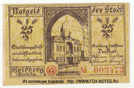 Notgeld der Stadt Goldberg. 25 Pfennig. 20. November 1919.