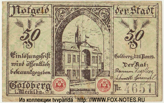 Notgeld der Stadt Goldberg. 50 Pfennig. 20. November 1919.