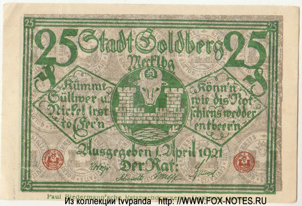 Stadt Goldberg. 25 Pfennig. 1921.