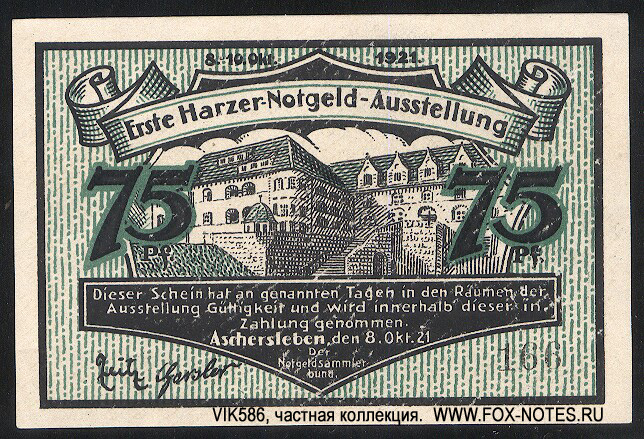 Erste Harzer-Notgeld-Ausstellung Notgeldsammlerbund 75 Pfennig 1921