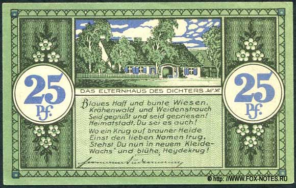 Gutschein der Gemeinde Heydekrug. 25 Pfennig. 28. Mai 1921.