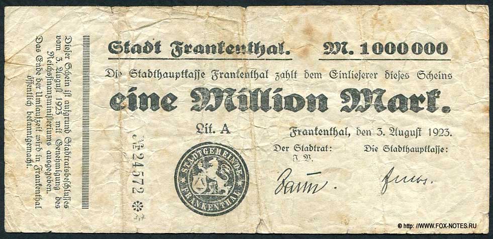 Stadtgauptkasse Frankenhal 1 Million Mark 1923