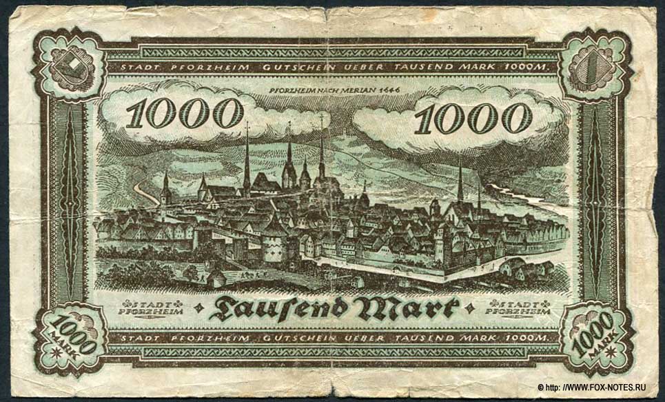 Stadt Pforzheim i.B. 1000 Mark 1922 
