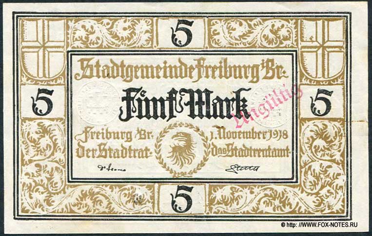 Stadtgemeinde Freiburg im Breisgau 5 Mark 1918 Notgeld
