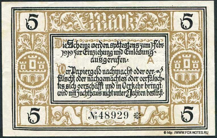 Stadtgemeinde Freiburg im Breisgau 5 Mark 1918 Notgeld