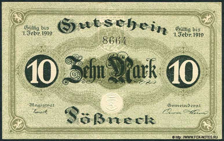 Stadt Pößneck 10 Mark 1918 Notgeld