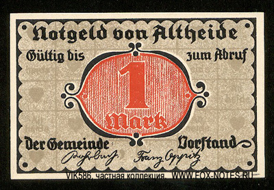 Notgeld der Gemeinde Altheide 1 mark 1921