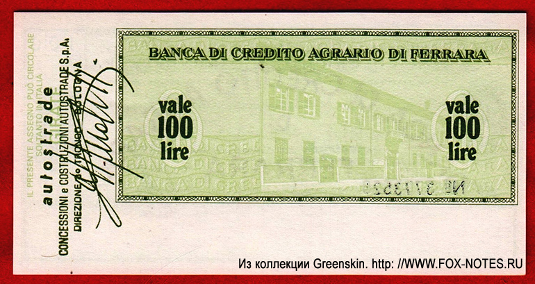 BANCA DI CREDITO AGRARIO DI FERRARA 100  1977