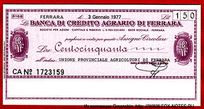 BANCA DI CREDITO AGRARIO DI FERRARA 150 lire 1977