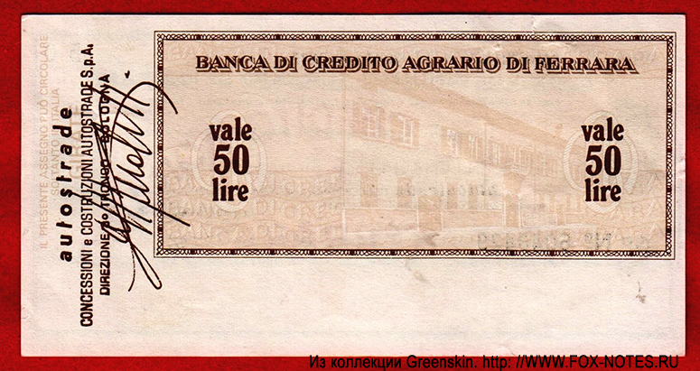BANCA DI CREDITO AGRARIO DI FERRARA 50  1977