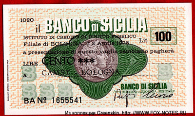 BANCA di SICILIA 100  1976