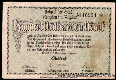 Notgeld der Stadt Kempten in Allg. 2. November 1923.
