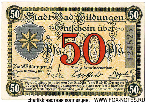 Stadt Bad Wildungen 50 Pfennig 1921