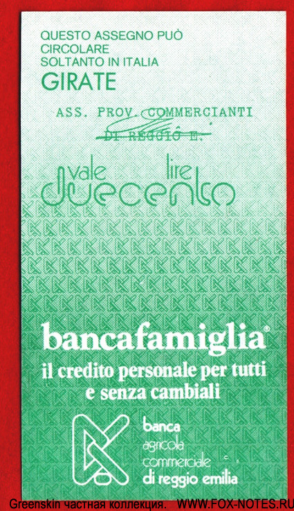 Banca Agricola di Reggio Emilia. 200 lire 197