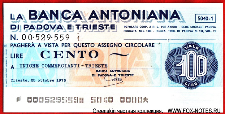 Banca Antoniana.  100  1976