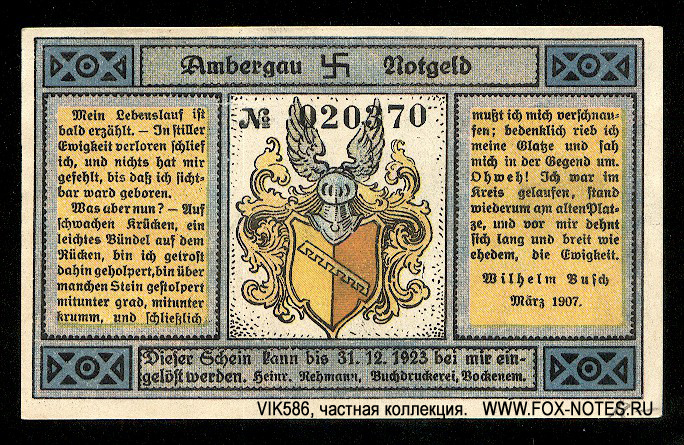Buchdruckerei Heinrich Rehmann 25 Pfennig 1921