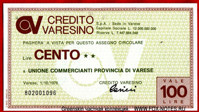Credito Varesino 100 lire 1976