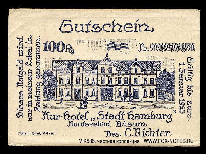 Kurzhotel "Stadt Hamburg" 100 Pfennig 1921
