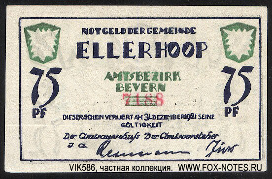 Notgeld der Gemeinde Ellerhoop. 75  1921 