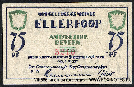 Notgeld der Gemeinde Ellerhoop. 75  1921 