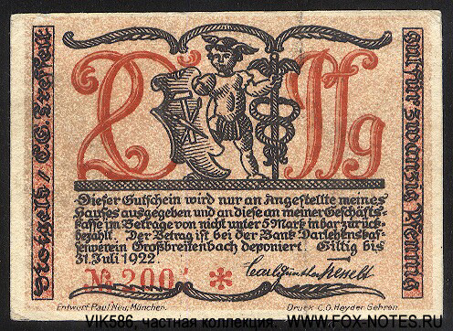 Stadt Großbreitenbach 20 pfennig 1921 notgeld
