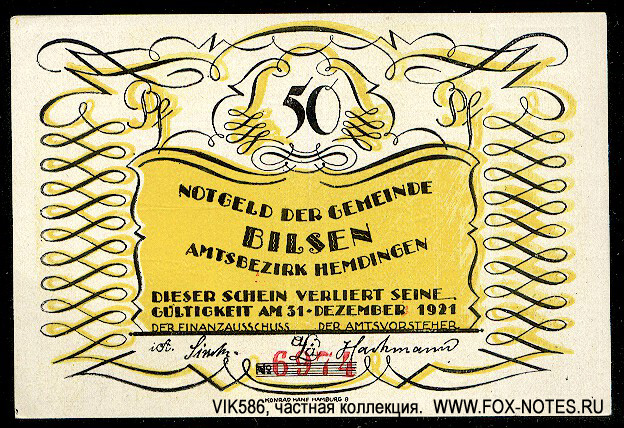 Gemeinde Bilsen. 50 pfennig 1921 notgeld