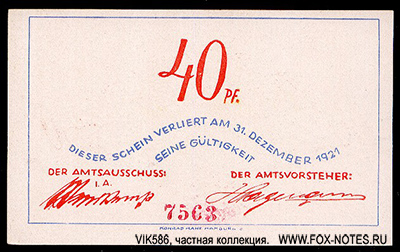 Schein. 1921 - 31.12.1921 / Notgel der Gemeinde Bokel
