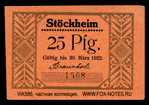 Gemrinde Stöckheim 25 Pfennig. 1922.