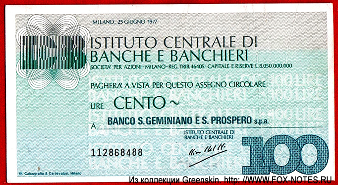 INSTITUTO CENTRALE DI BANCHE E BANCHIERI 100  1977