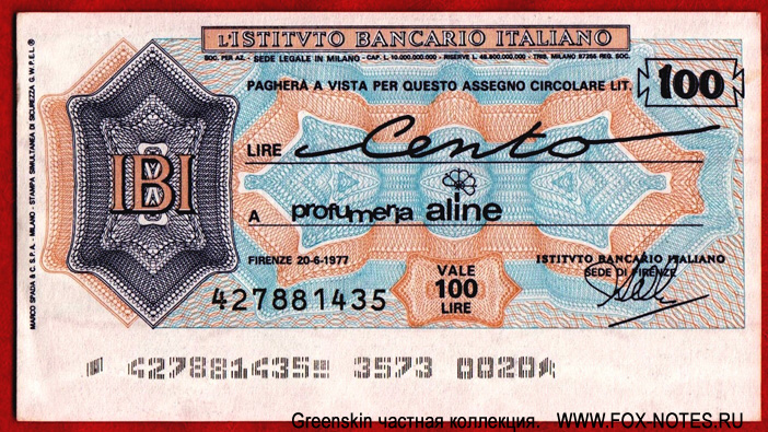 INSTITVTO BANCARIO ITALIANO 100  1977