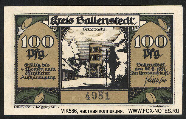 Kreis Ballenstedt 100 Pfennig 1921