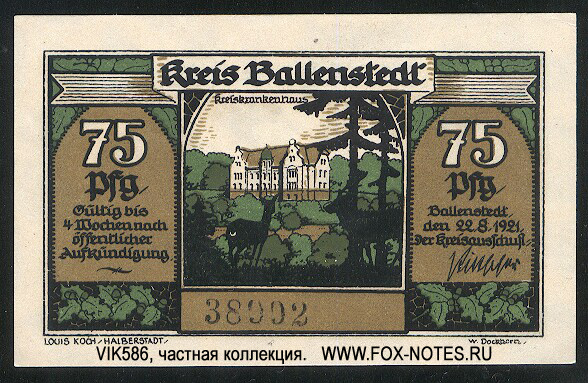 Kreis Ballenstedt 75 Pfennig 1921