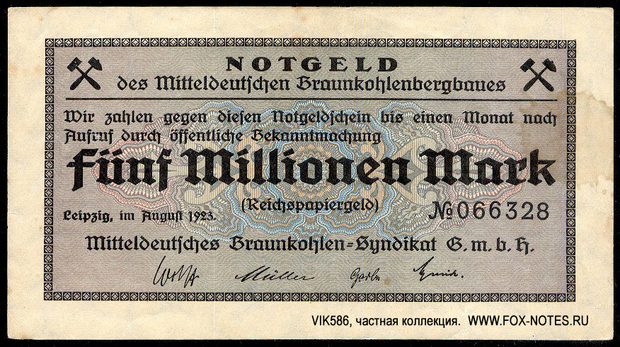 Mitteldeutsches Braunkohlen-Syndicat G.m.b.H. 5 Millionen Mark 1923