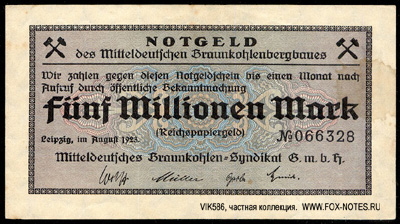 Notgeld des Mitteldeutsches Braunkohlenbergbaues. August 1923.