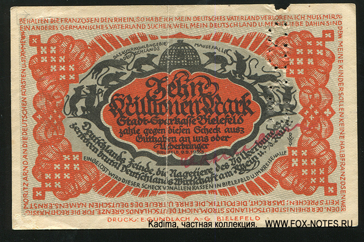 Stadt Sparkasse Bielefeld 10 millionen Mark 1923