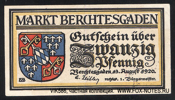 Markt Berchtesgaden 20 Pfennig 1920 blau