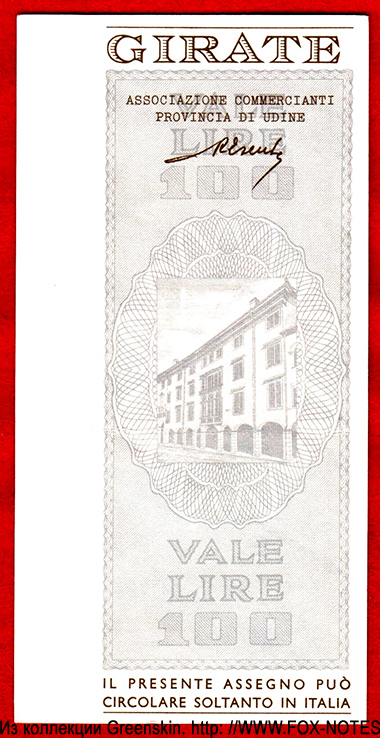 la BANCA DEL FRIULI Miniassegni 100 lire 1976