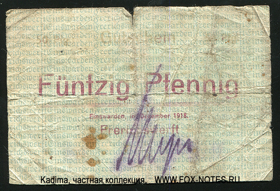 J. Frerichs & Co. Aktiengesellschaft. 50 Pfennig 1918