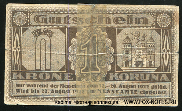 Reichenberg-Messe 1 Krone 1920 Notgeld