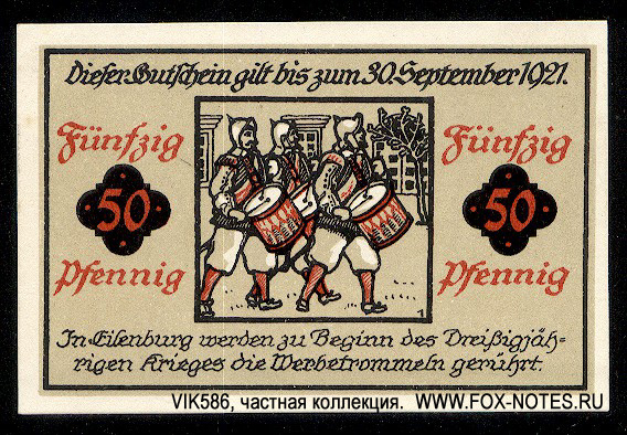 Gutschein der Stadt Eilenburg. 50 Pfennig. Gültig bis 30. September 1921.