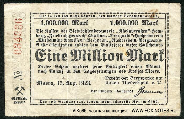 Verein der Bergwerke am linken Niederrhein e.V. 1000000 Mark 1923